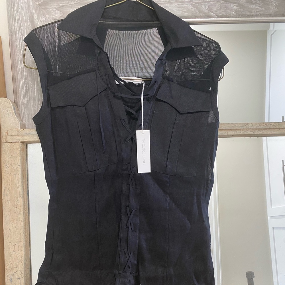 NWT Anne Fontaine Sleeveless Blouse with Mesh